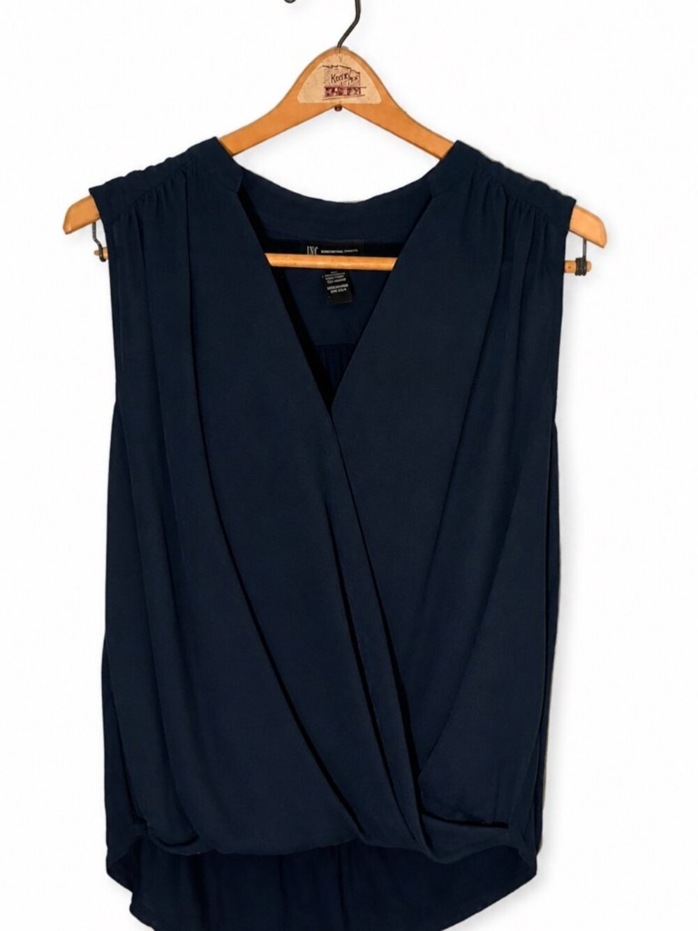 INC Navy Sleeveless Womens Wrap-Style Blouse Size L